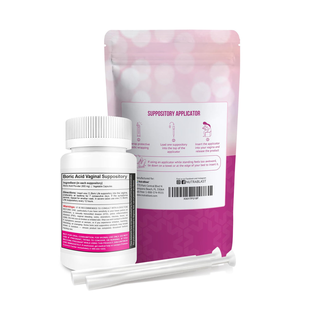 NutraBlast Boric Acid Suppositories 600mg Bundle with Applicator, 30 Suppositories & 15 Applicators - Feminine Care - Made in USA NutraBlastBuy Supplements Australia