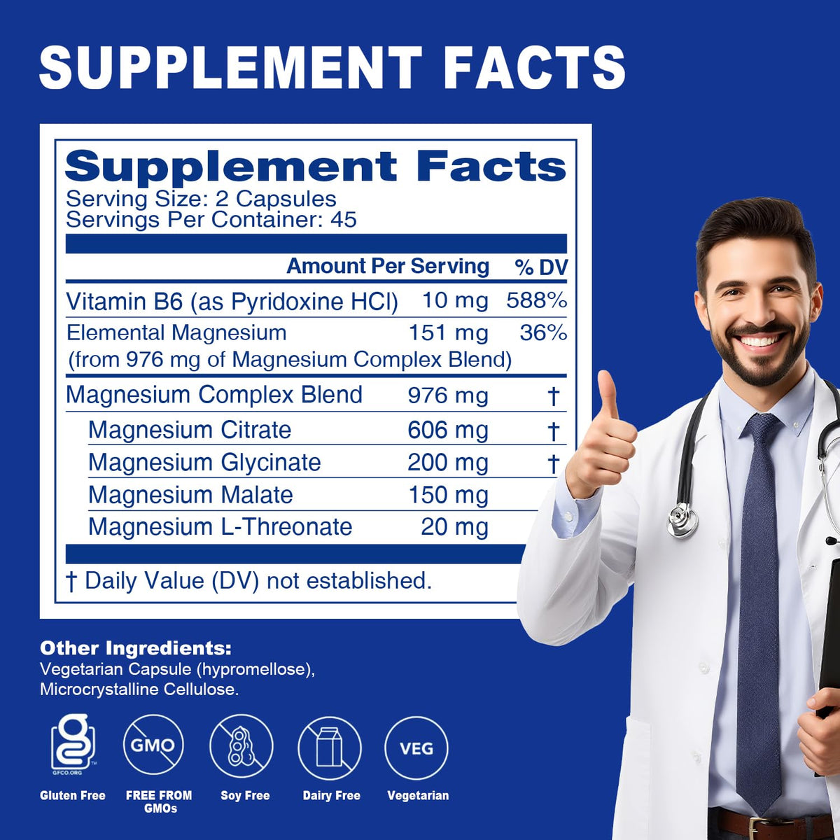Magnesium Complex Capsule 5 in 1 Magnesium Supplement from Magnesium Glycinate, Citrate, Malate, L-Threonate & Vitamin B6, High Absorption Magnesium Supplement, Non-GMO, Vegan Sound Health PlusBuy Supplements Australia