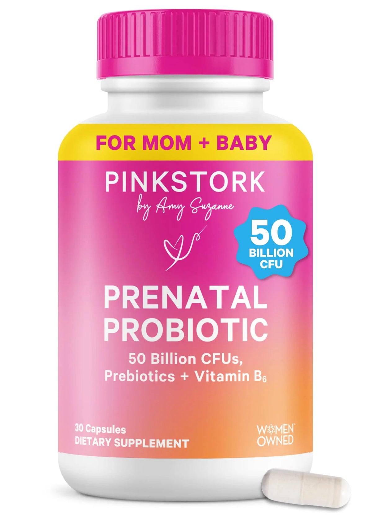Pink Stork Prenatal Probiotic for Women with 50 Billion CFU | Vitamin B6 & Prebiotics | Pregnancy Probiotics for Morning Sickness | Digestive, Immune, & Gut Health | Vegan & Gluten-Free | 30 Capsules Pink Stork buy supplements Au