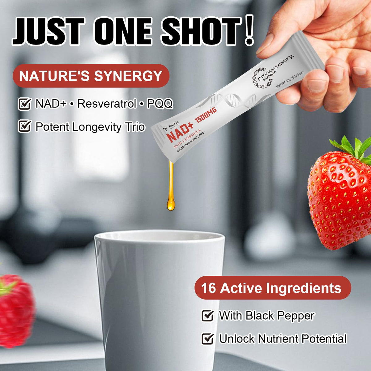 Totaria NAD Liquid Supplement 1500mg for Men & Women, Extra Strength NAD+, Resveratrol, PQQ, CoQ10, 16-in-1 Formula with Nicotinamide Riboside for Anti Aging, Energy, Immune, Focus (30 Packets) TotariaBuy Supplements Australia