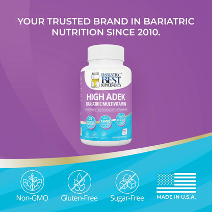 High A D E K Bariatric Multivitamin for Post DS/SADI Surgery, 25 Essential Nutrients for Post-Weight Loss Surgery, 180 Tablets Bariatric Best SupplementsBuy Supplements Australia