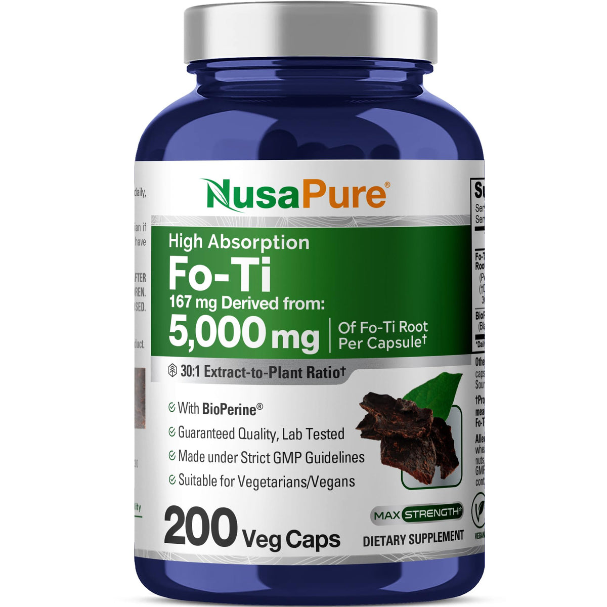 NusaPure Fo-Ti 30:1 Extract, 167 mg Equivalent to 5000mg per Veg Caps, 200 Count, Non-GMO, Vegan, Bioperine NusaPureBuy Supplements Australia