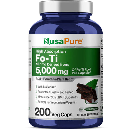 NusaPure Fo-Ti 30:1 Extract, 167 mg Equivalent to 5000mg per Veg Caps, 200 Count, Non-GMO, Vegan, Bioperine NusaPureBuy Supplements Australia