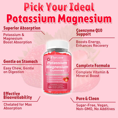 2 Pack Potassium Magnesium Gummies for Men & Women, Potassium Magnesium Supplement for Leg Cramps, Muscle Health, & Electrolyte Balance, Strawberry Flavor, 120 Gummies FlyrocerBuy Supplements Australia
