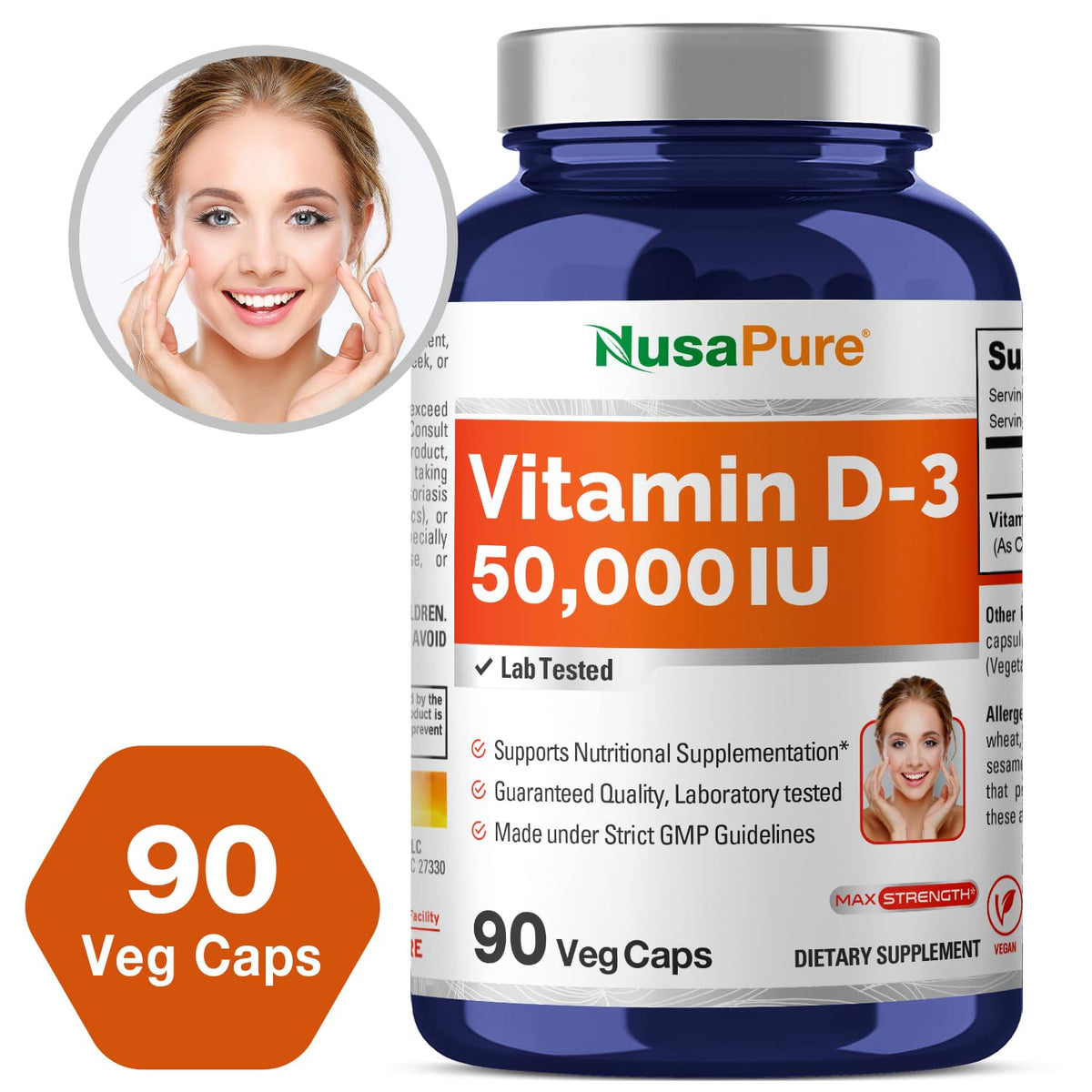 NusaPure Vitamin D3 50,000 IU 90 Veggie Capsules (Non-GMO & Vegan) NusaPureBuy Supplements Australia