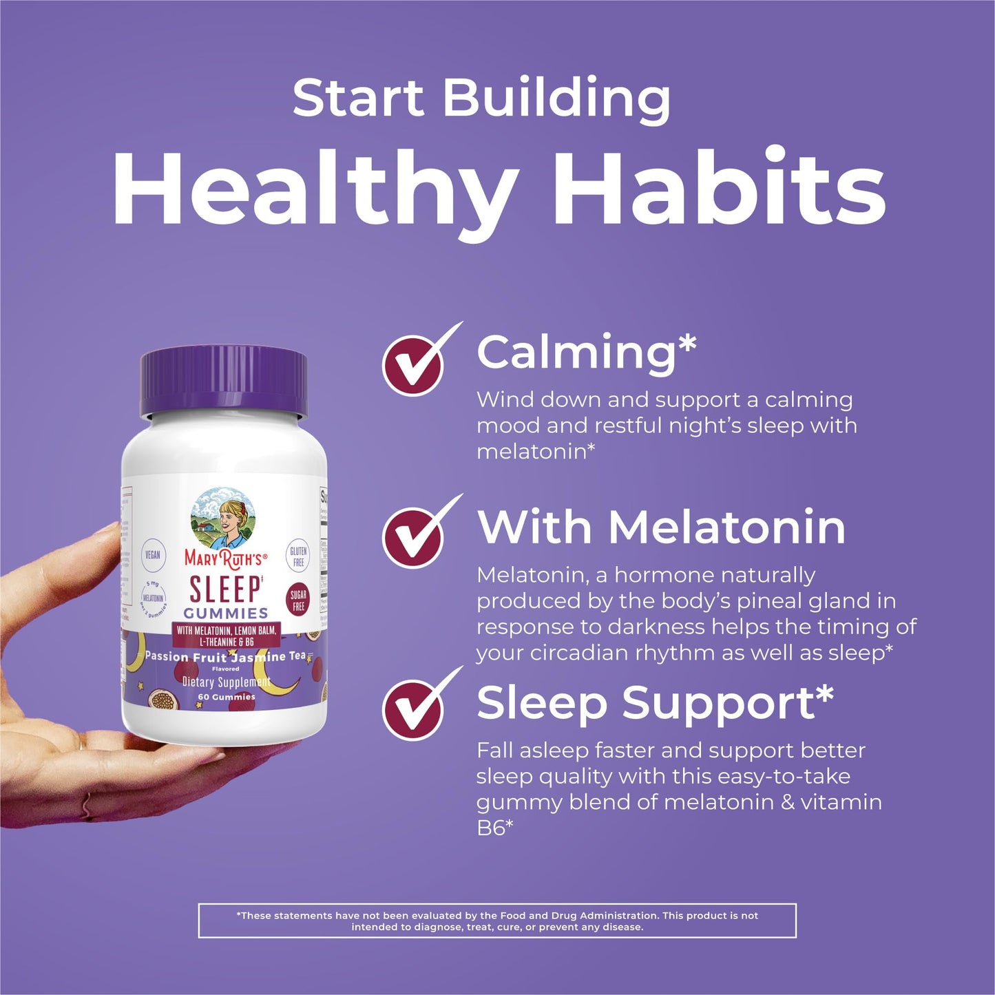 MaryRuth Organics Melatonin 5mg Sleep Gummy with L-Theanine | Lemon Balm | Vitamin B6 | Sugar-Free | Relaxation | Vegan | Non-GMO | Gluten Free | 60 Count MARYRUTH'SBuy Supplements Australia