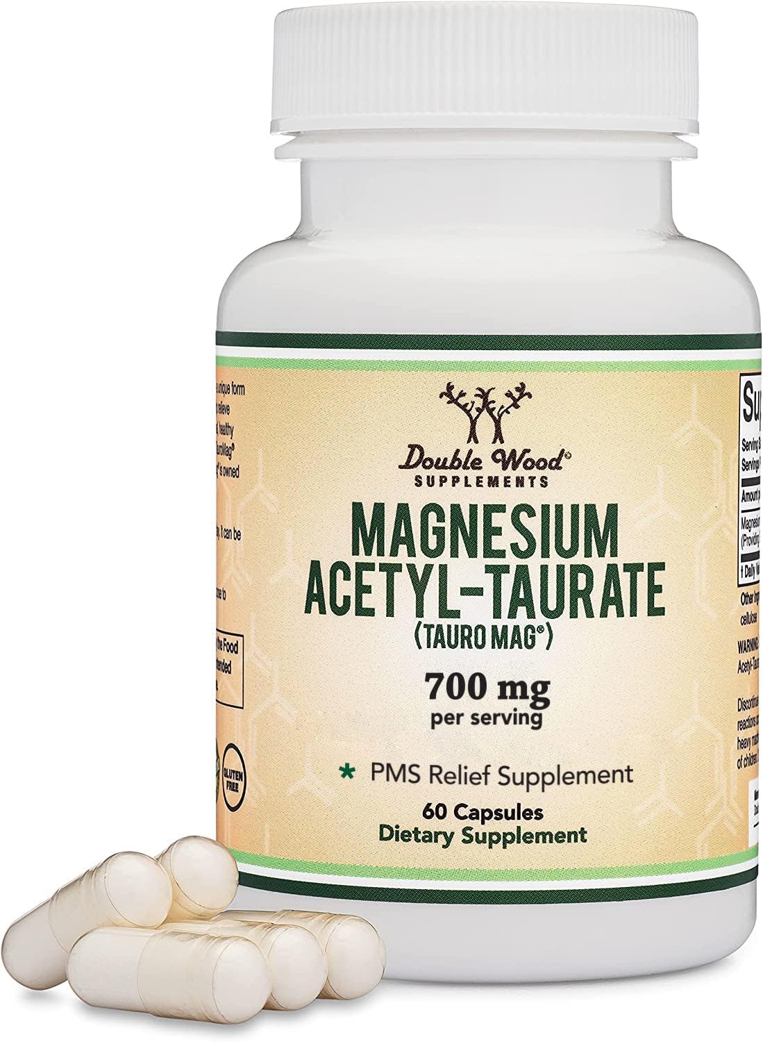 Magnesium Acetyl-Taurate (ATA MG, TauroMag) Novel and Patented Form of Magnesium for PMS and Cramp Relief (60 Capsules, 350mg) PMS Relief Magnesium Supplement by Double Wood Supplements Double Wood SupplementsBuy Supplements Australia