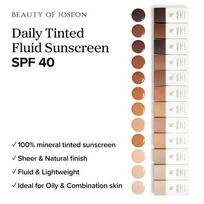 Beauty of Joseon Daily Tinted Fluid Sunscreen 12 Shades for Face Moisturizing Broad Spectrum SPF 40 Korean Skincare 50ml, 1.69 fl.oz #LN110