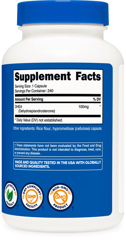 Nutricost DHEA 100mg, 240 Capsules - Gluten Free, Soy Free, Non-GMO, Supplement NutricostBuy Supplements Australia