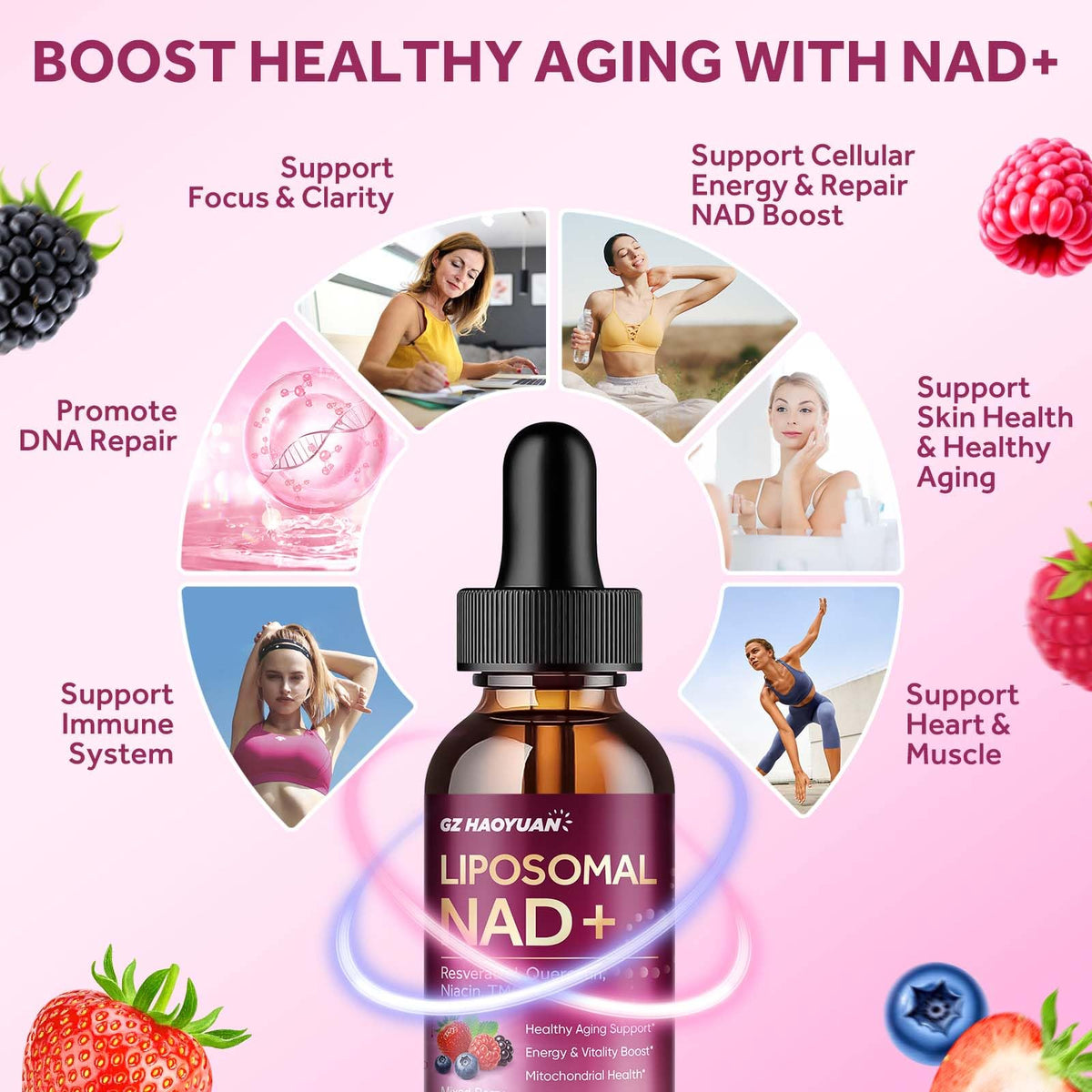 Liposomal NAD Supplement - 1200mg NAD+ Liquid Drops for Women & Men with Nicotinamide, Resveratrol, Quercetin, TMG, Black Pepper Extract - Brain & Cellular Mitochondrial Health, Anti-Aging, Longevity GZ HAOYUANBuy Supplements Australia