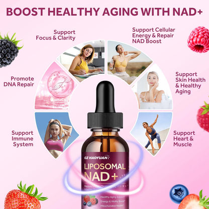 Liposomal NAD Supplement - 1200mg NAD+ Liquid Drops for Women & Men with Nicotinamide, Resveratrol, Quercetin, TMG, Black Pepper Extract - Brain & Cellular Mitochondrial Health, Anti-Aging, Longevity GZ HAOYUANBuy Supplements Australia