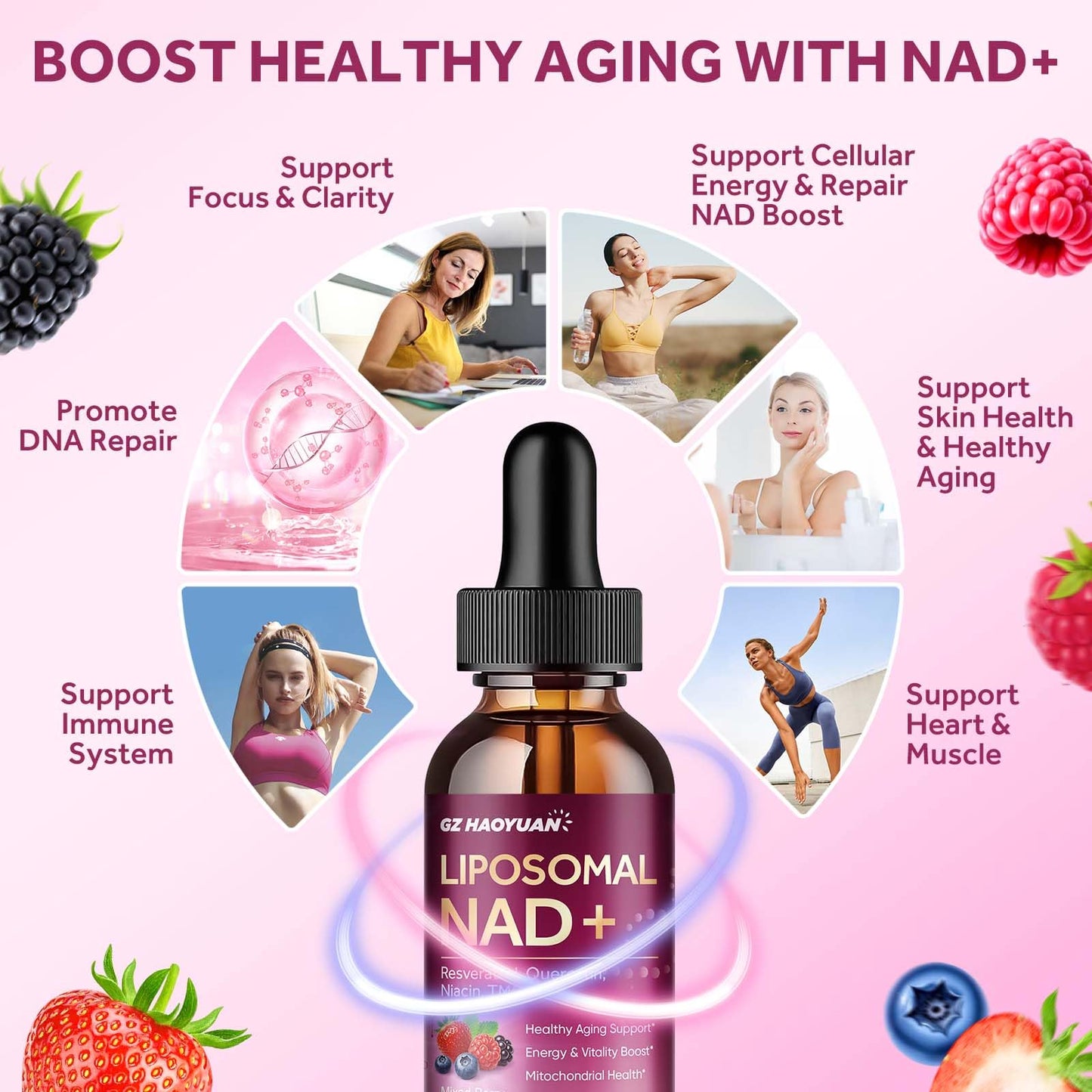 Liposomal NAD Supplement - 1200mg NAD+ Liquid Drops for Women & Men with Nicotinamide, Resveratrol, Quercetin, TMG, Black Pepper Extract - Brain & Cellular Mitochondrial Health, Anti-Aging, Longevity GZ HAOYUANBuy Supplements Australia