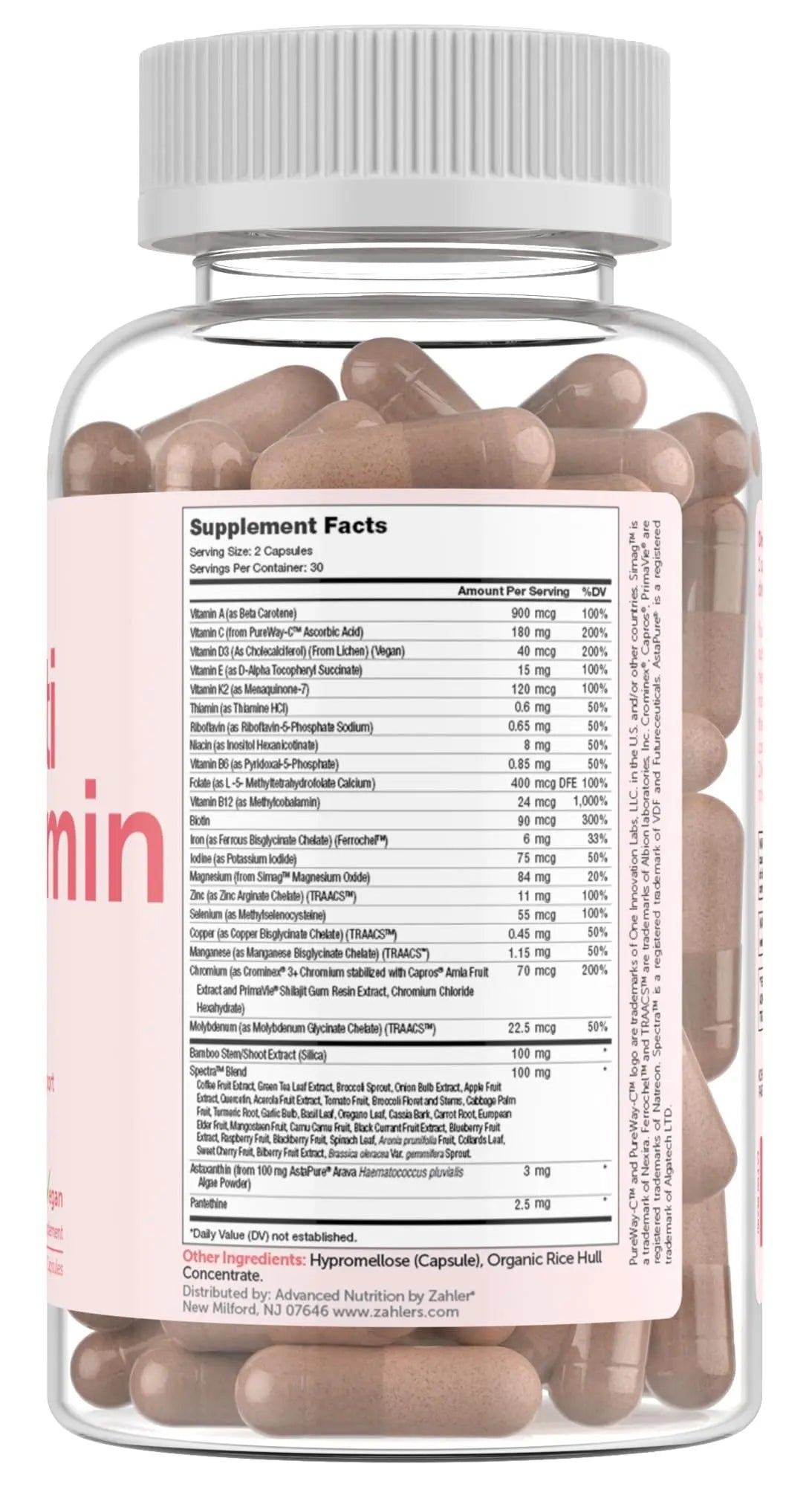 Zahler Multivitamin Beauty + Skin Hair and Nails Support, Multivitamin for Women and Men with Iron, Certified Kosher, 60 Capsules Zahler