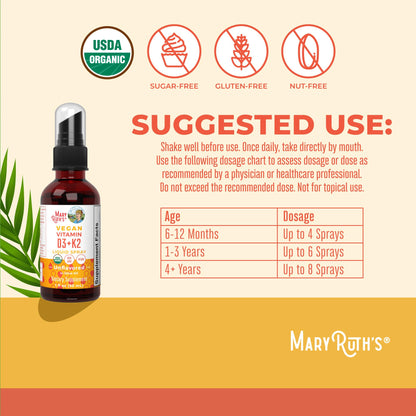 MaryRuth's Organic D3 + K2 Spray for Adults & Kids for Bone Health | Vitamin D3 as Cholecalciferol | Vitamin K2 | Immunity | Mineral Absorption | Heart Health | Vegan | Non-GMO | Gluten Free | 1 Fl Oz MARYRUTH'SBuy Supplements Australia