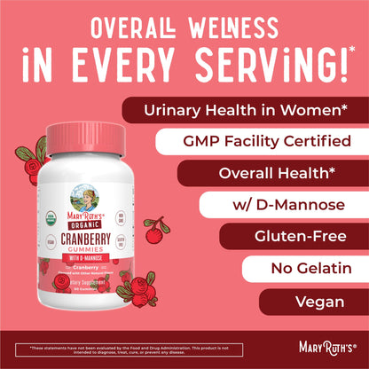 MaryRuth Organics Organic Cranberry Gummies - 500mg Supplement | Urinary Tract Health for Women | with D Mannose | Traditional Use MARYRUTH'S canada supplements