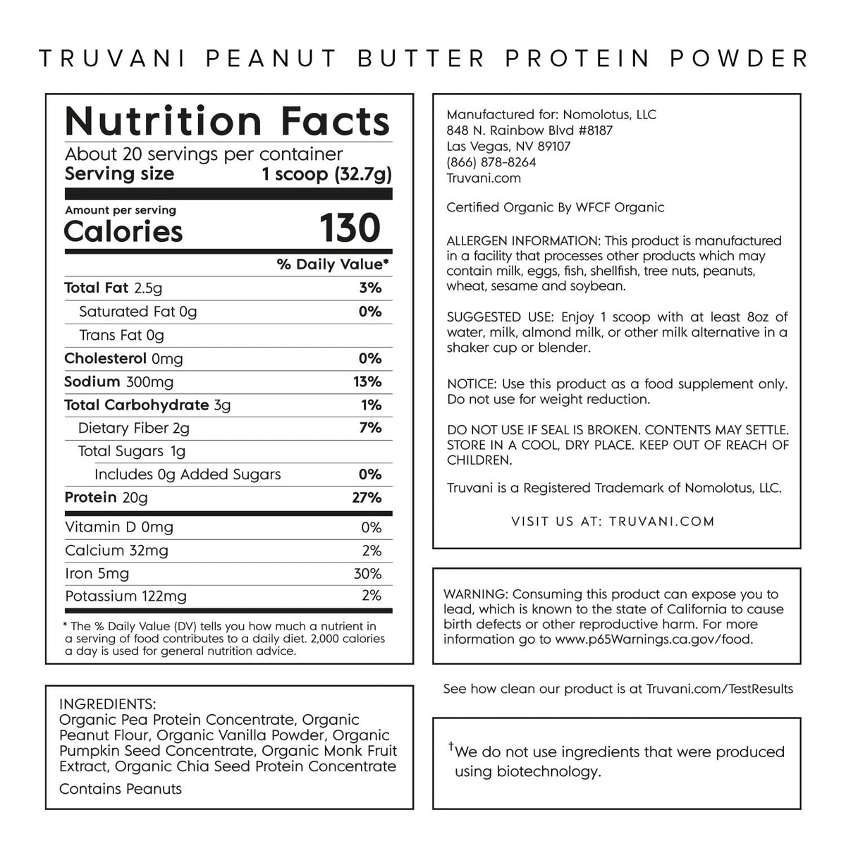 Truvani Organic Vegan Protein Powder Peanut Butter - 20g of Plant Based Protein, Powder TruvaniBuy Supplements Australia