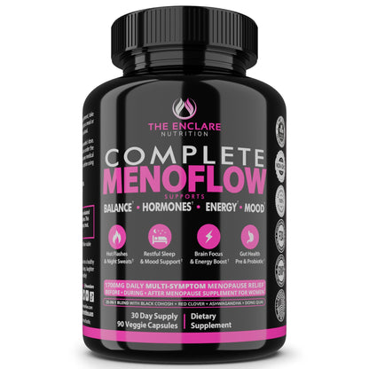 Menopause Supplement for Women – Complete MenoFlow 1700mg Daily Multi-Symptom Support, Hot Flash Relief, Hormone Balance, Mood & Energy, with Black Cohosh, Red Clover & Ashwagandha – 90 Veggie Caps THE ENCLARE NUTRITIONBuy Supplements Australia