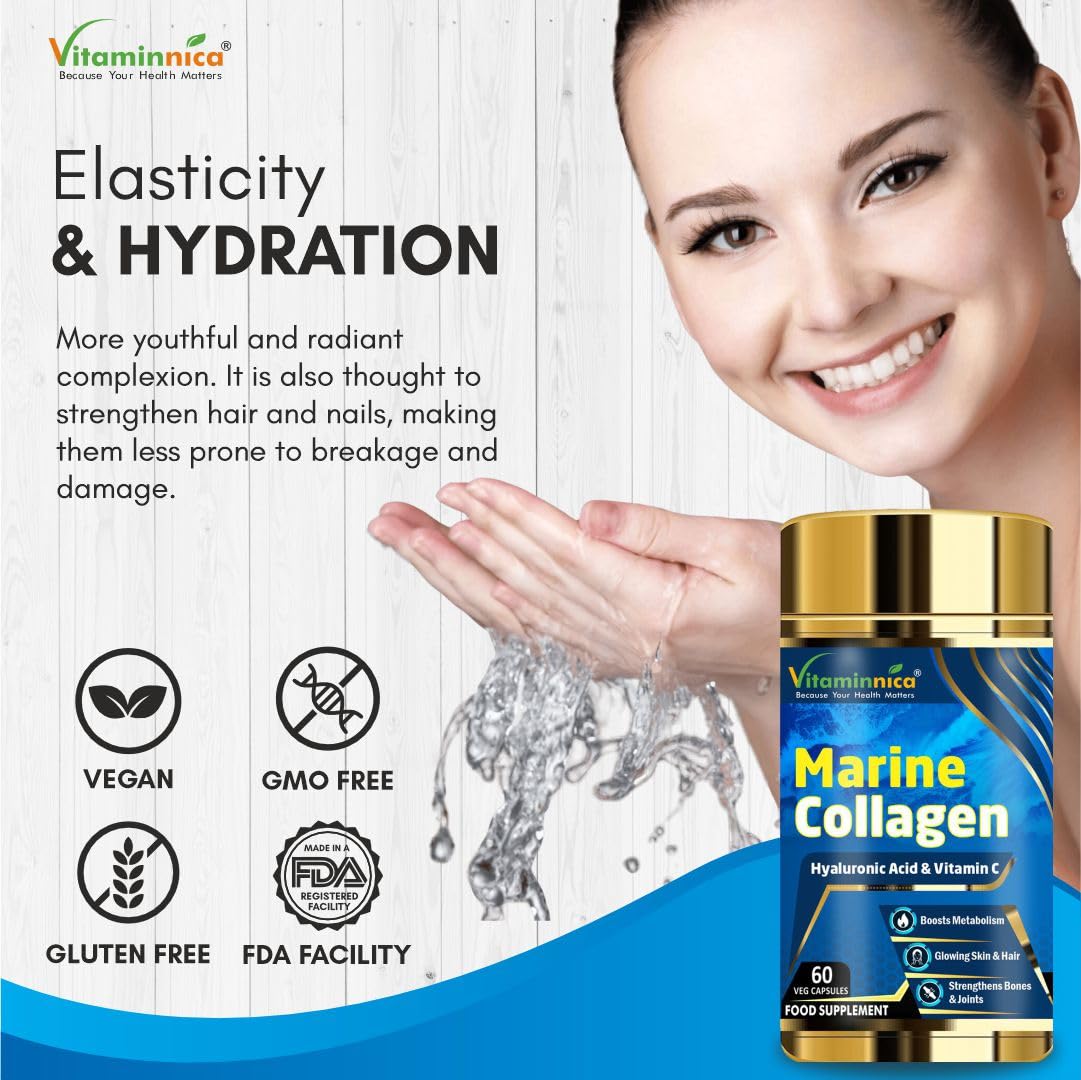Vitaminnica Marine Collagen Capsules with Hyaluronic Acid & Vitamin C - Skin, Hair, Bones & Joints Vitaminnica Because your Health MattersBuy Supplements Australia
