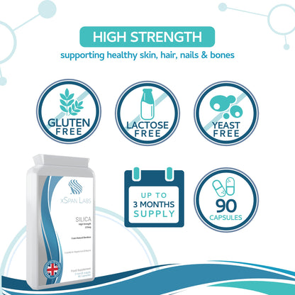 Silica 225mg – 90 Capsules - A Potent Highly Bioavailable Form - Naturally Sourced from Bamboo Extract - One-A-Day Vegan Capsules to Support Healthy Hair, Nails and Skin - Made in The UK Xspan LabsBuy Supplements Australia
