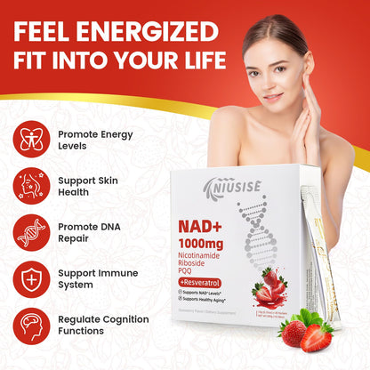 NIUSISE NAD Supplement, NAD+ Liquid, 1000mg Enhanced Formula with PQQ, Nicotinamide Riboside & Resveratrol, Advanced Anti-Aging Support for Men & Women, Sustained Energy, Vitality Boost (30 Packets) NIUSISEBuy Supplements Australia