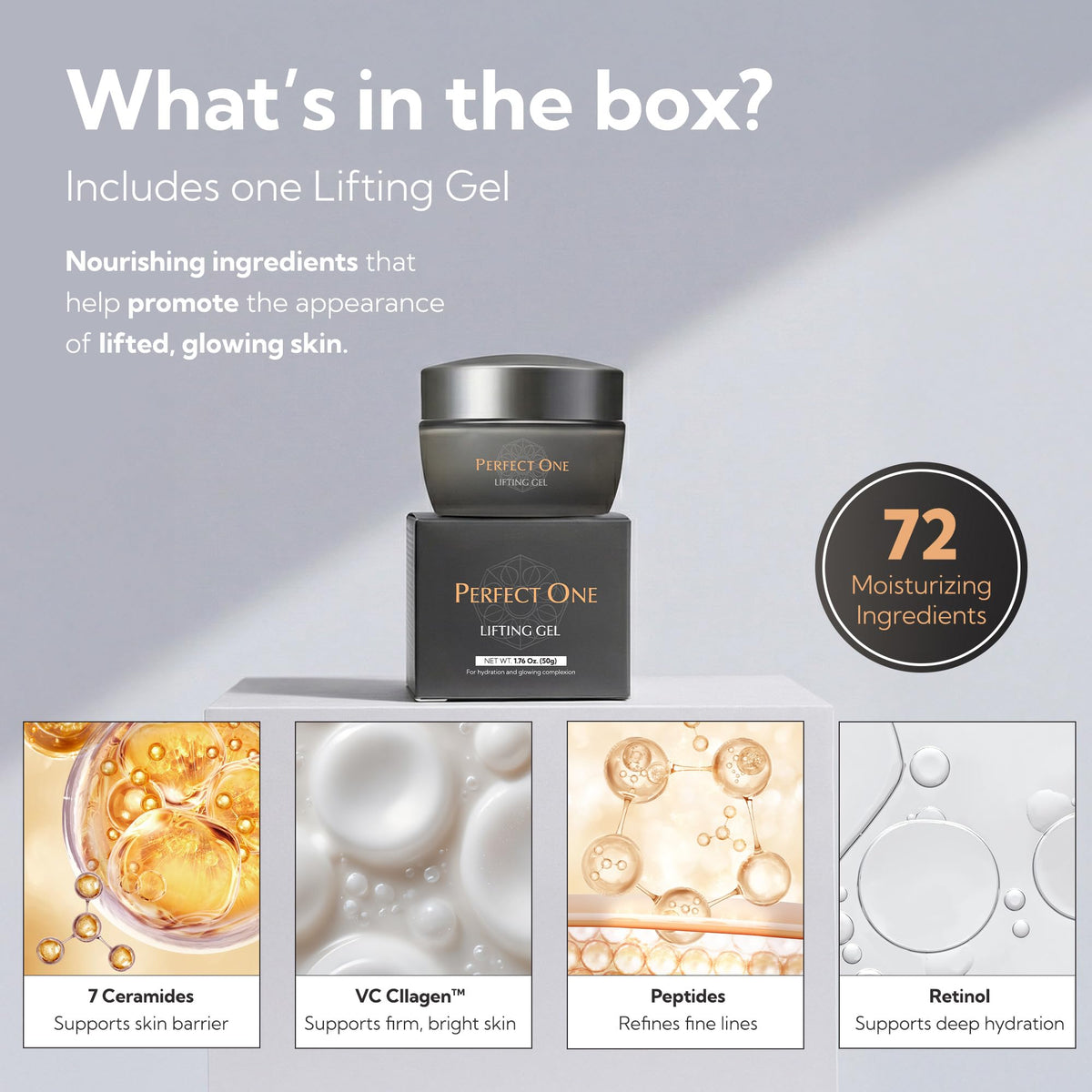 PERFECT ONE Lifting Gel – All-in-One Face Moisturizer & Anti-Aging Serum – With Collagen, Niacinamide, Retinol, VC & Hyaluronic Acid – Firms, Brightens, Hydrates, and Smooths Fine Lines, 50g PERFECT ONE buy supplements Au