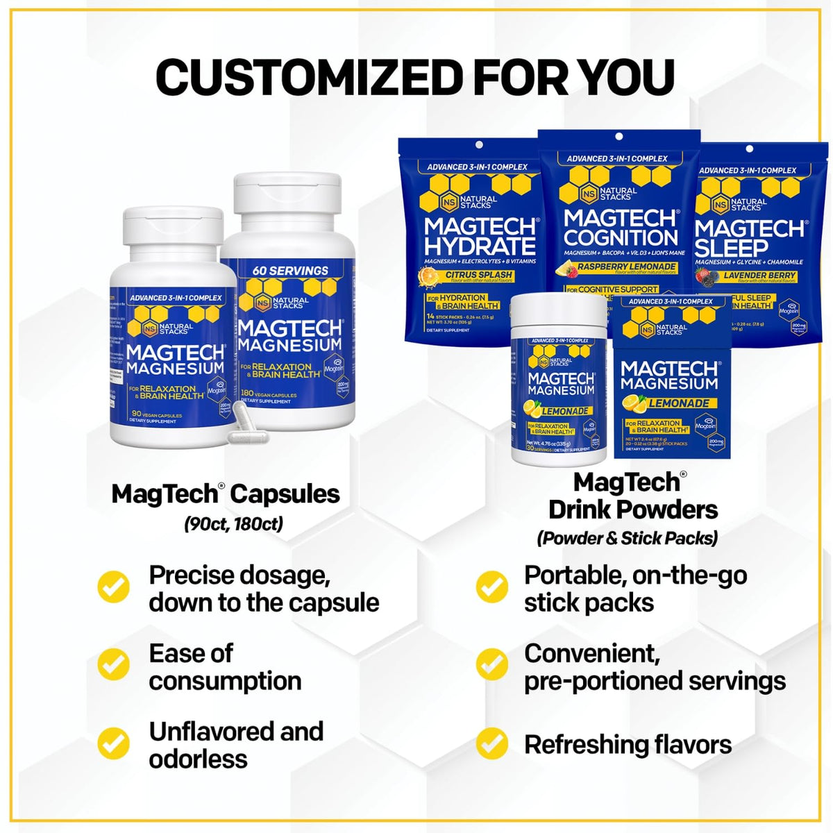 NATURAL STACKS Dopamine Brain Food + Magtech Magnesium Bundle - Chelated Magnesium Complex - Supports Brain Health & Mental Drive* - 150 Total Capsules NATURAL STACKSBuy Supplements Australia