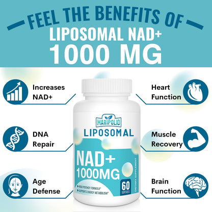 Maripolio Liposomal NAD+ 1000 mg Supplement | High Bioavailability Liposomal Delivery | Cellular Energy & Wellness Support | Pure NAD+ Dietary Supplement for Men,Women, 60 Softgels MaripolioBuy Supplements Australia