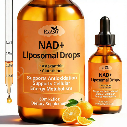 NAD+ Liposomal Drops with Astaxanthin & Glutathione, 600mg NR for Cellular Energy, Antioxidant Defense, Skin & Cognitive Support for Men & Women, Natural Citrus Flavor, Vegan, GMP Certified, 60ml RxAstrBuy Supplements Australia