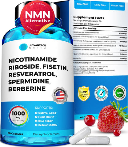 Supplement bottle and packaging with ingredients listed on a white background