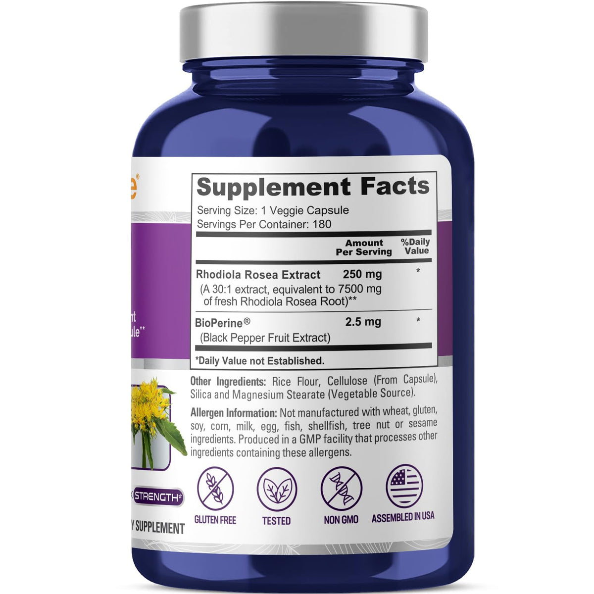 NusaPure Rhodiola Rosea 7,500mg 180 Veggie Capsules (Non-GMO, Extract 30:1, Vegan & Gluten-Free) Bioperine NusaPureBuy Supplements Australia