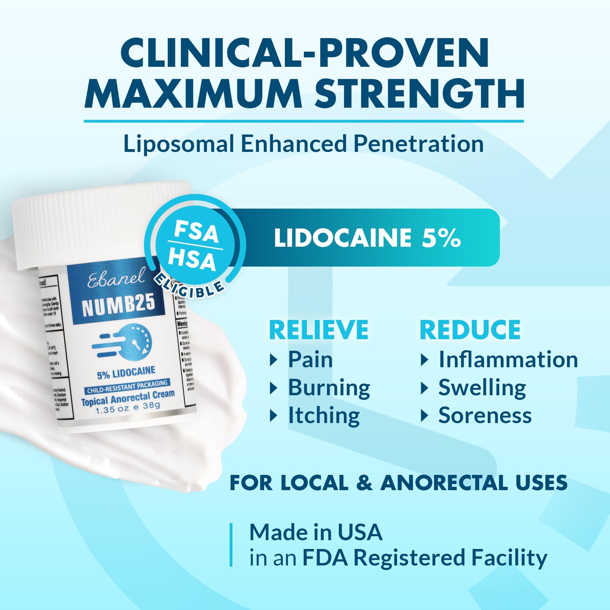 Ebanel 5% Lidocaine Numbing Cream, Pain Relief Burn Itch Numb Cream, Maximum Strength Numb25 Topical Anesthetic with Allantoin, Vitamin E for Local and Anorectal Uses, Hemorrhoid Treatment, 1.35 Oz Gosupps WWW buy supplements Au