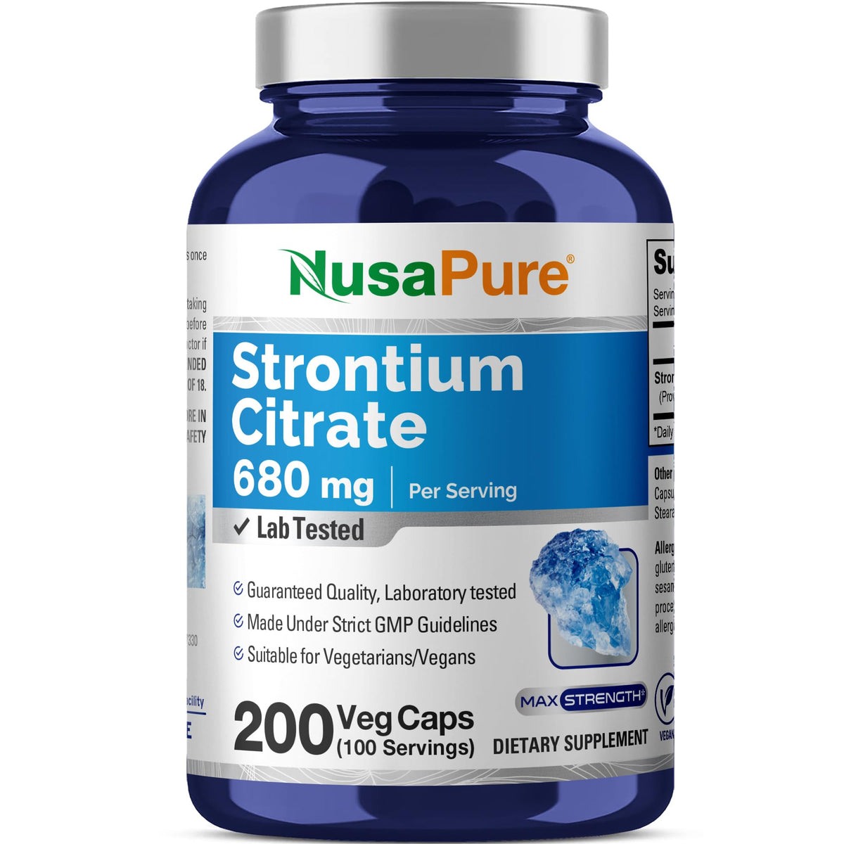 NusaPure Strontium Citrate - Suitable for Vegetarian/Vegan, Non - GMO - 680 mg 200 Capsules NusaPureBuy Supplements Australia