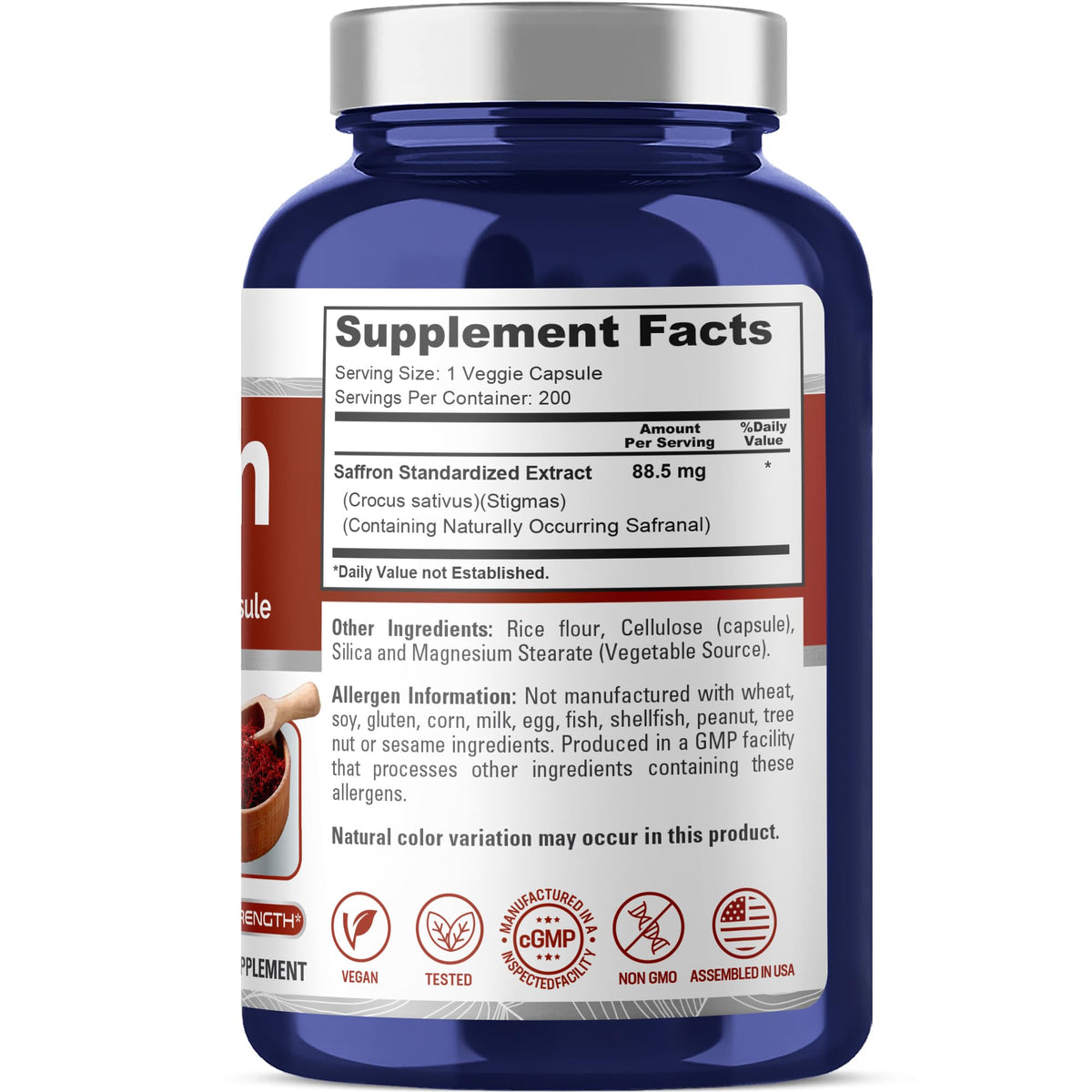 NusaPure Saffron Extract 88.5mg 200 Veggie Caps (Vegetarian, Non-GMO, Vegan) NusaPureBuy Supplements Australia