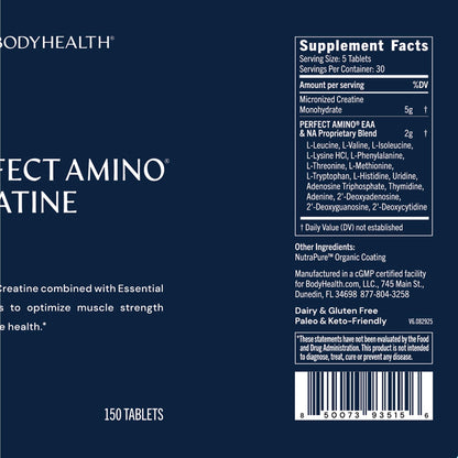 BodyHealth Creatine Monohydrate Tablets – Vegan Pre Workout Supplement with PerfectAmino, BCAAs & EAAs – Keto-Friendly, Muscle Recovery & Energy Support – 5g Creatine Equivalent per Serving BodyHealthBuy Supplements Australia