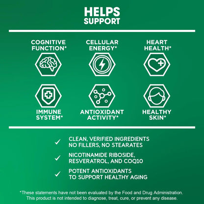 BioEmblem NAD+ Supplement | 300 mg Nicotinamide Riboside with CoQ10 & Resveratrol | Supports Healthy Aging, Cellular Energy and Cognitive Function | Non-GMO, Gluten Free - 45 Capsules BioEmblemBuy Supplements Australia