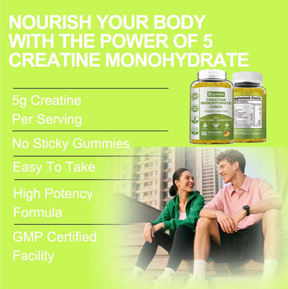 Riyuetian Creatine Monohydrate Gummies, Creatine for Men & Women, Chewable Creatine for Enhancing Focus and Endurance, 5g Creatine per Serving, Sugar-Free, 60 Count RiyuetianBuy Supplements Australia