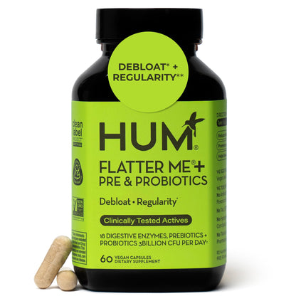 HUM Flatter Me Digestive Enzymes Plus Prebiotics & Probiotics, Digestive Health Bloating Supplement for Women & Men, Fast Acting Anti Bloat Pills Multi Enzyme