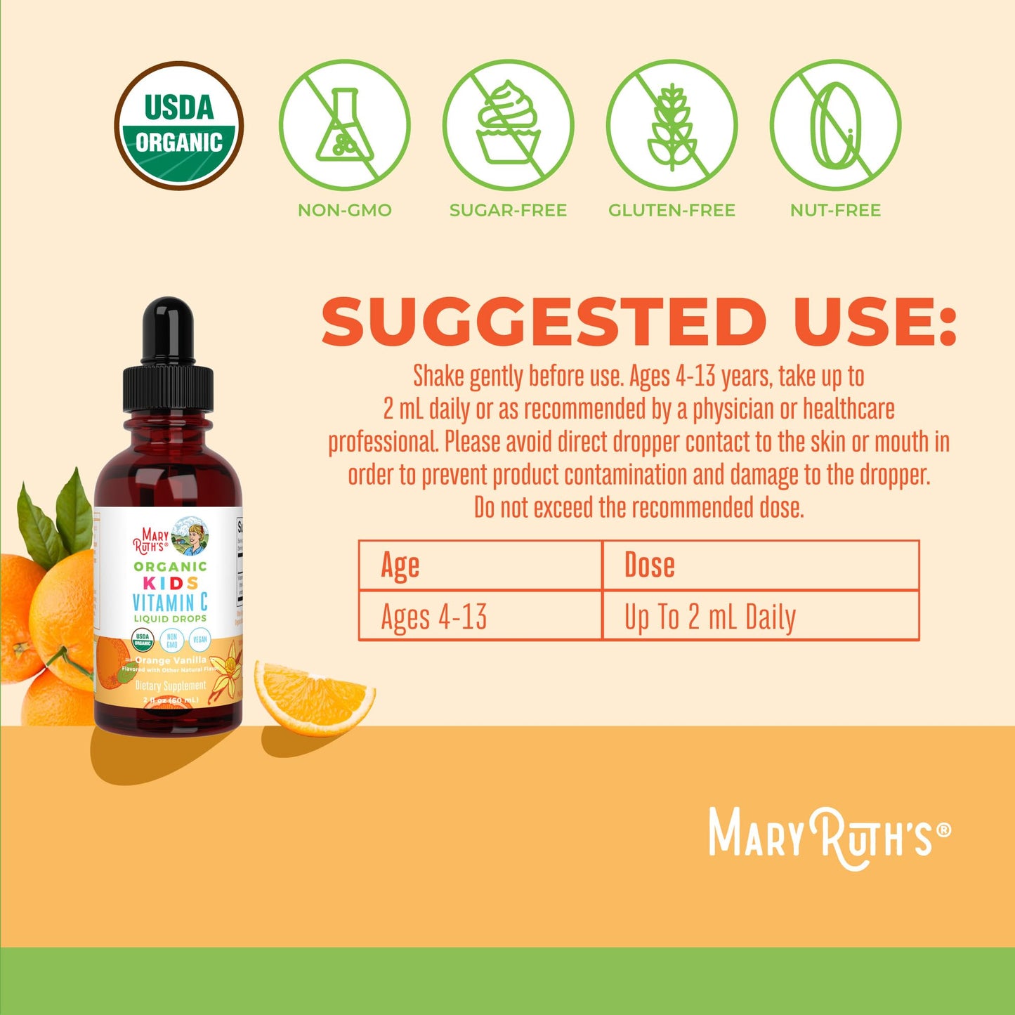 MaryRuth Organics USDA Kids Vitamin C Drops | Vegan Immune Support Supplement for Ages 4-13 | Immune Support & Overall Health | Vitamin C from Organic Acerola Fruit Extract | 2oz MARYRUTH'SBuy Supplements Australia