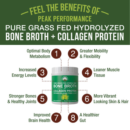 Peak Performance Hydrolyzed Bone Broth and Collagen Unflavored Protein Peptides Powder Contains All Collagen Types: 1, 2, and 3. Pure Pasture, Raised Grass Fed, Paleo Friendly, Gluten + Dairy Free Peak PerformanceBuy Supplements Australia