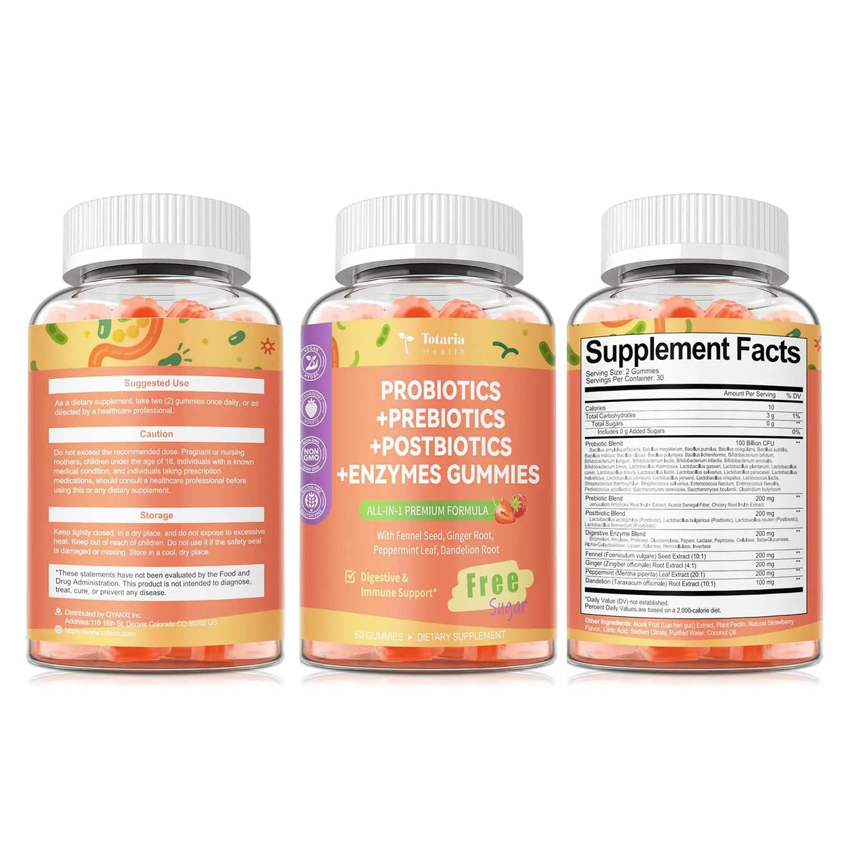 (2 Packs) Totaria Sugar Free 5-in-1 Probiotic Prebiotic Postbiotic Gummy, Probiotics for Women Men with Digestive Enzymes, Peppermint, Complete Immune, Gut & Digestive Support, Vegan Strawberry Flavor TotariaBuy Supplements Australia