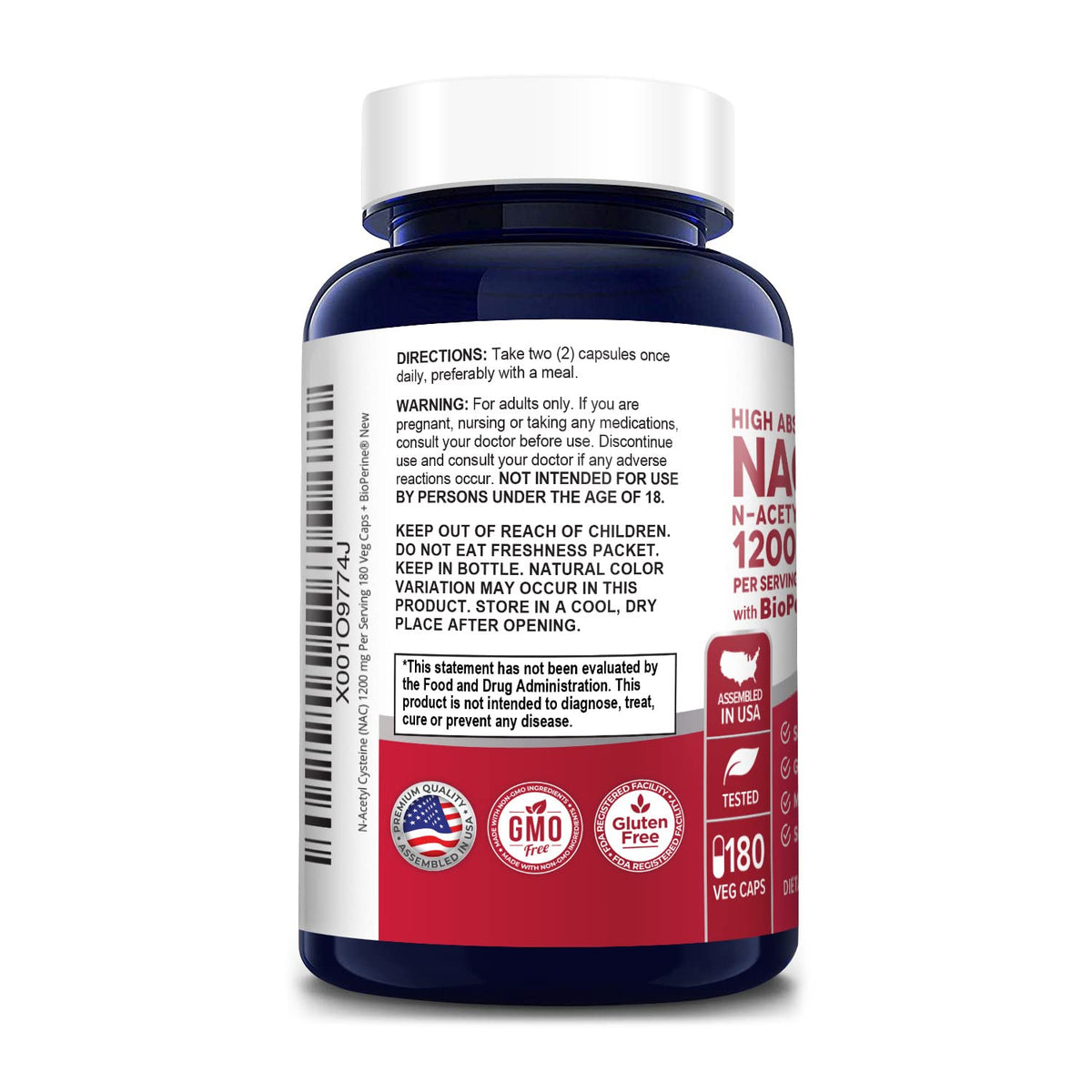 NusaPure N-Acetyl Cysteine (NAC) 1200mg 180 Veggie Caps (Vegetarian, Non-GMO, Gluten Free) Bioperine NusaPureBuy Supplements Australia