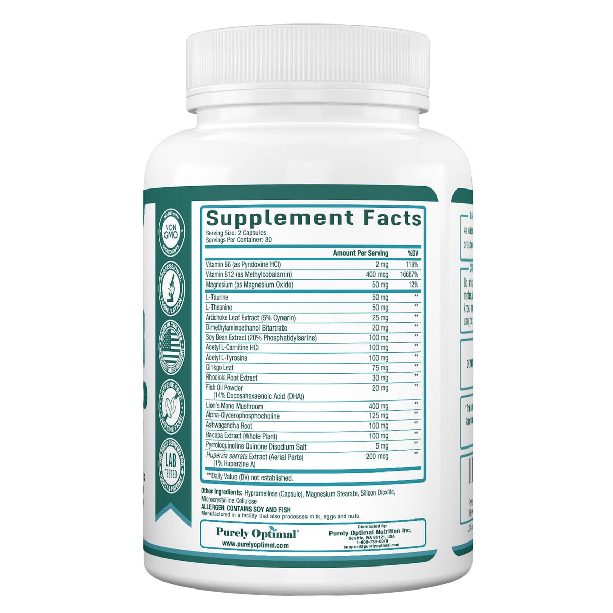 Purely Optimal Brain Booster Nootropic Supplement – Brain Support for Memory, Focus, Clarity, Jitter-Free Energy for Adults, Seniors– with Ginkgo Biloba, Alpha GPC, Lion’s Mane – 60 Capsules Purely OptimalBuy Supplements Australia