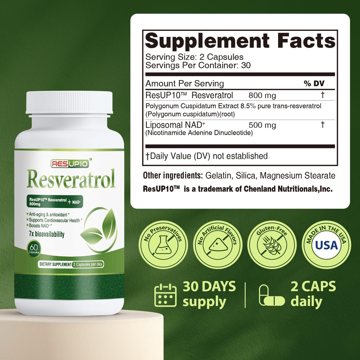 PureBotan Liposomal NAD+ Resveratrol Supplement 1300mg, High Bioavailable Trans Resveratrol ResUP10, with Extra Strength NAD Plus, Support Aging, Cardiovascular Health and Cellular Energy, 60 Capsules PureBotanBuy Supplements Australia
