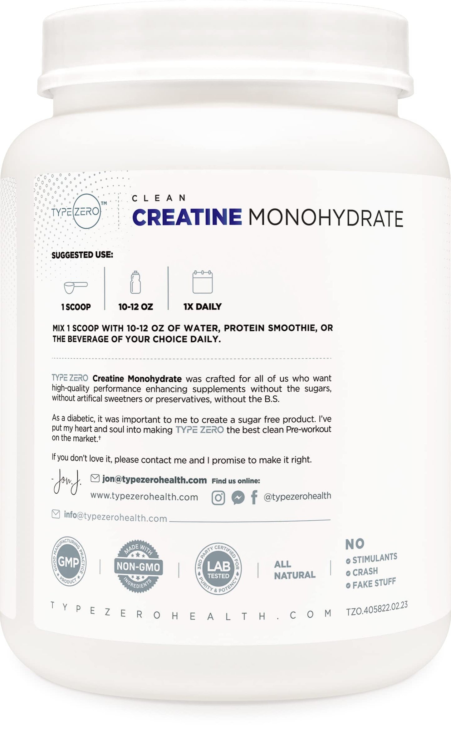 Type Zero Creatine Monohydrate (Unflavored) 1 KG, 5000mg (5g) Per Serving, Micronized, Zero Sugar, Keto Friendly & Gluten Free, 200 Servings Type ZeroBuy Supplements Australia
