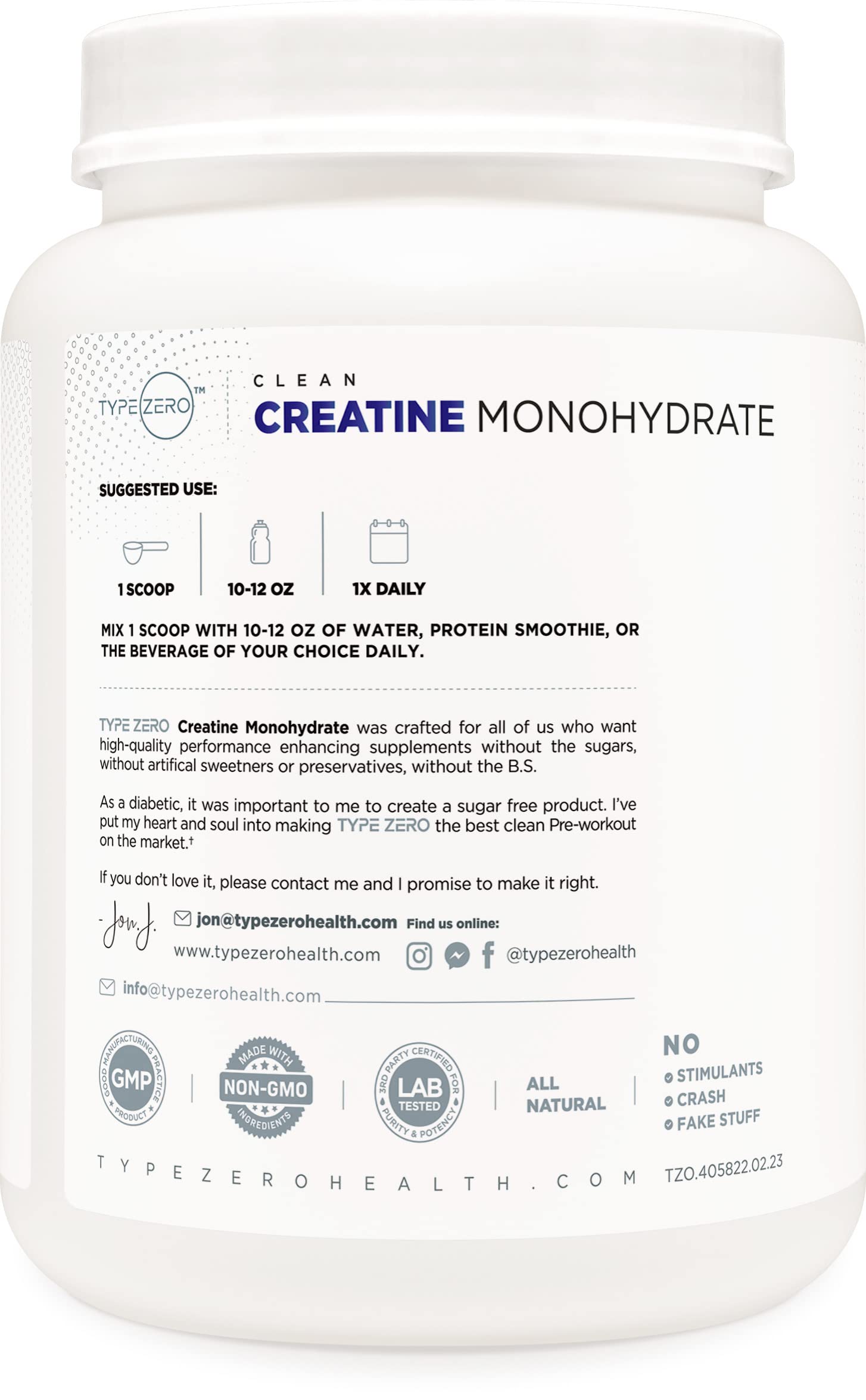 Type Zero Creatine Monohydrate (Unflavored) 1 KG, 5000mg (5g) Per Serving, Micronized, Zero Sugar, Keto Friendly & Gluten Free, 200 Servings Type ZeroBuy Supplements Australia