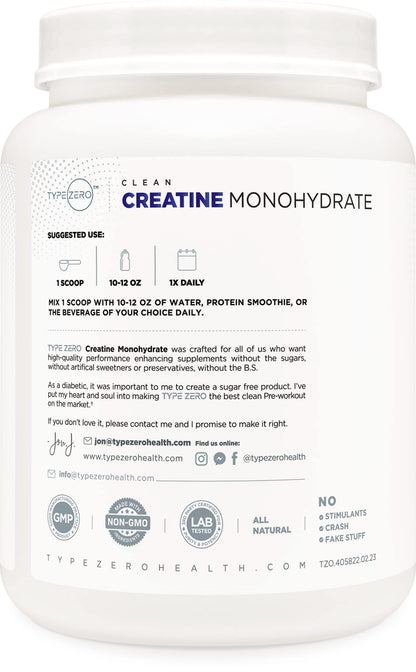 Type Zero Creatine Monohydrate (Unflavored) 1 KG, 5000mg (5g) Per Serving, Micronized, Zero Sugar, Keto Friendly & Gluten Free, 200 Servings Type ZeroBuy Supplements Australia