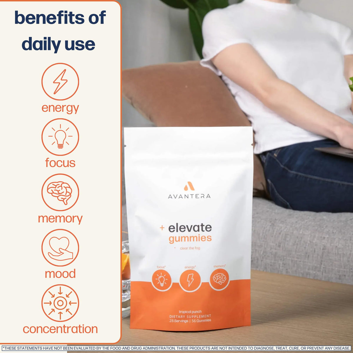 Avantera Elevate Gummies Premium Nootropic Supplement - Beat Brain Fog - Best Focus Supplements for Memory & Focus Support - Energy Without Crash - 60 Gummies for Women & Men AvanteraBuy Supplements Australia