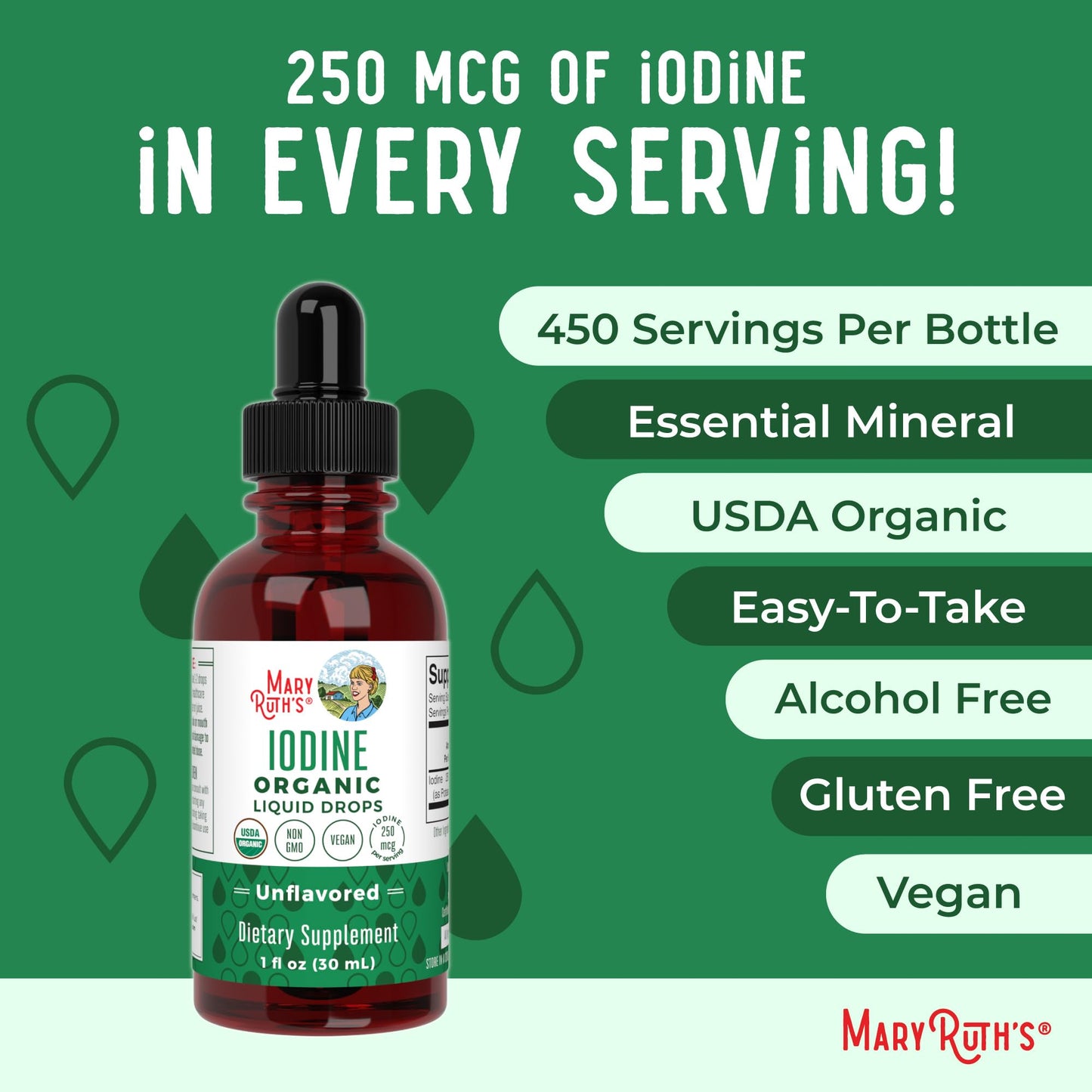 MaryRuth Organics Iodine Liquid Drops | Potassium Iodide | 1 Year Supply | 450 Servings | Thyroid Health | USDA Organic| MARYRUTH'S canada supplements