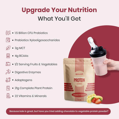UpNourish Strawberry Banana Vegan Protein Powder 54 Superfoods Powder,1.5 Billion CFU Probiotics 21g Plant Based Protein,No Sugar No Dairy No GMO Dairy Free,Meal Replacement Shake Keto-Friendly Low-Carb Diet,15 Servings UpNourish buy supplements Au