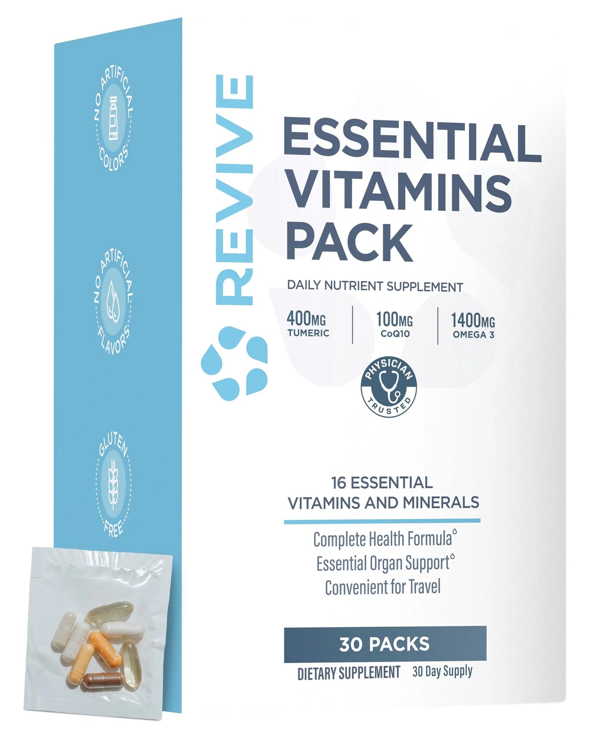 Revive MD Essential Vitamin Packs for Men & Women – Daily Multivitamin Packets with Arjuna & Turmeric Extract – Supports Heart, Joint & Organ Health Revive